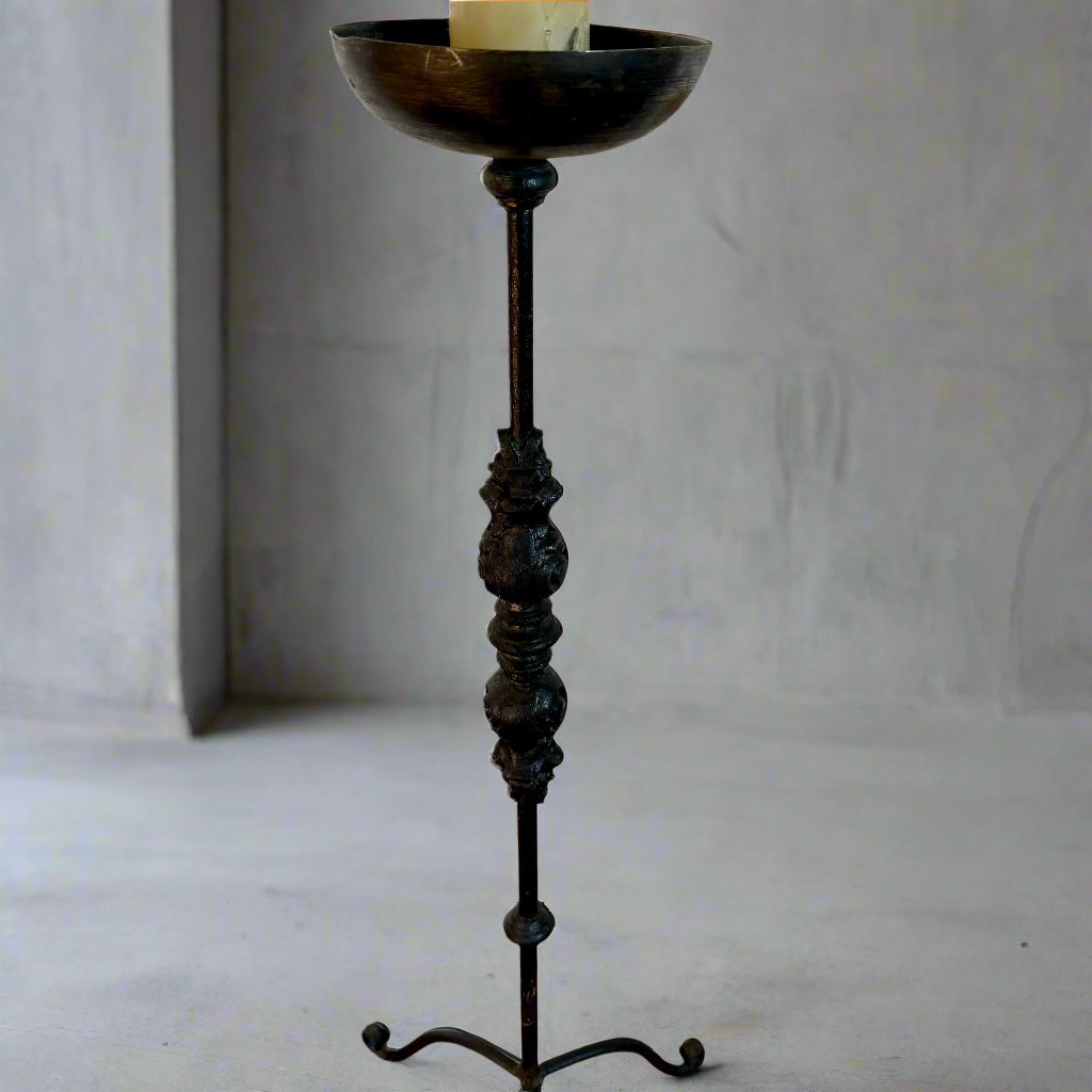 Brutalist Vintage Cast Iron Candle Holder