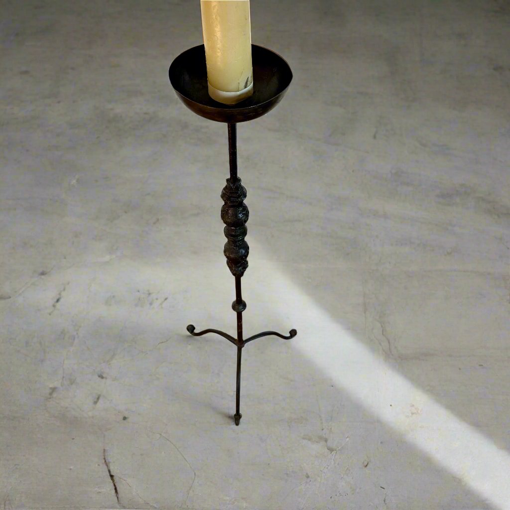 Brutalist Vintage Cast Iron Candle Holder