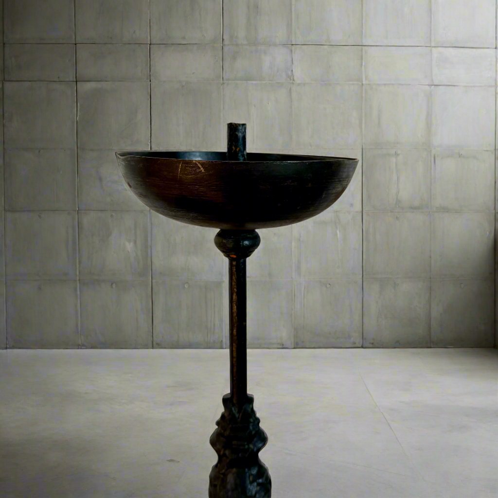 Brutalist Vintage Cast Iron Candle Holder