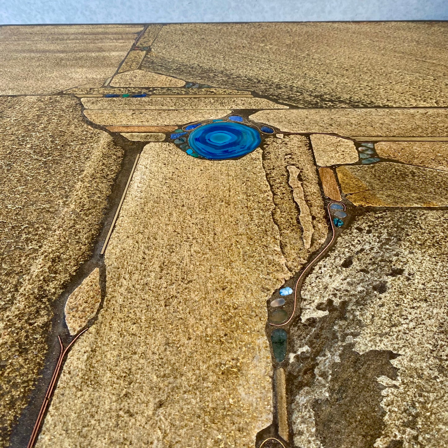 Table basse carrée brutaliste en ardoise et agate bleue de Paul Kingma, 1996