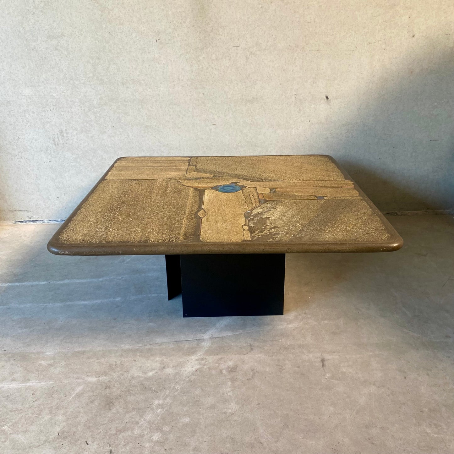 Table basse carrée brutaliste en ardoise et agate bleue de Paul Kingma, 1996