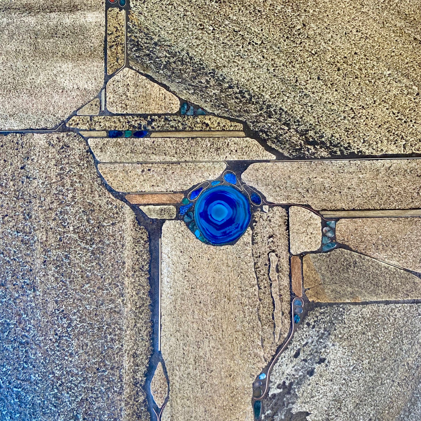 Table basse carrée brutaliste en ardoise et agate bleue de Paul Kingma, 1996