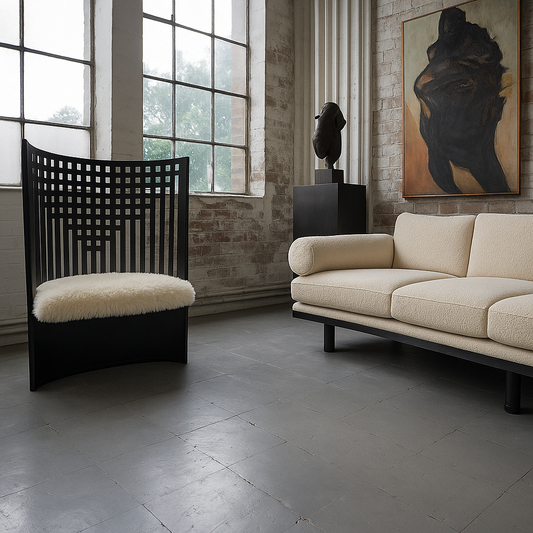 Black Stained Ashwood and Sheepskin Willow Chair by Charles Rennie Mackintosh for Cassina, Italy 1970