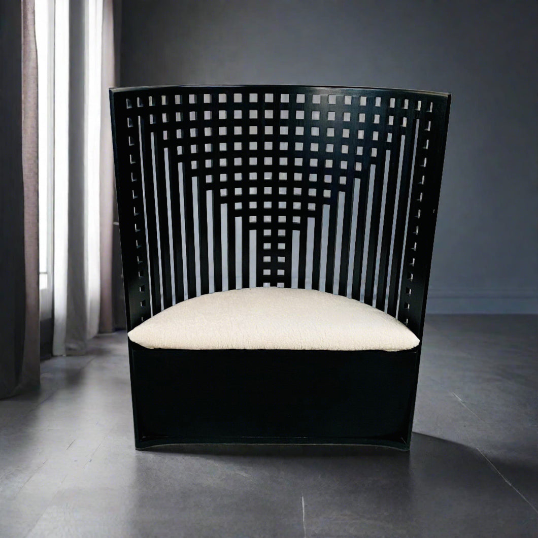 Black Stained Ashwood and Sheepskin Willow Chair by Charles Rennie Mackintosh for Cassina, Italy 1970