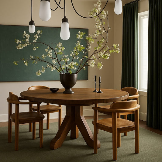 Table piédestal ronde rustique en chêne massif, style brutaliste, De Puydt, Belgique 1970