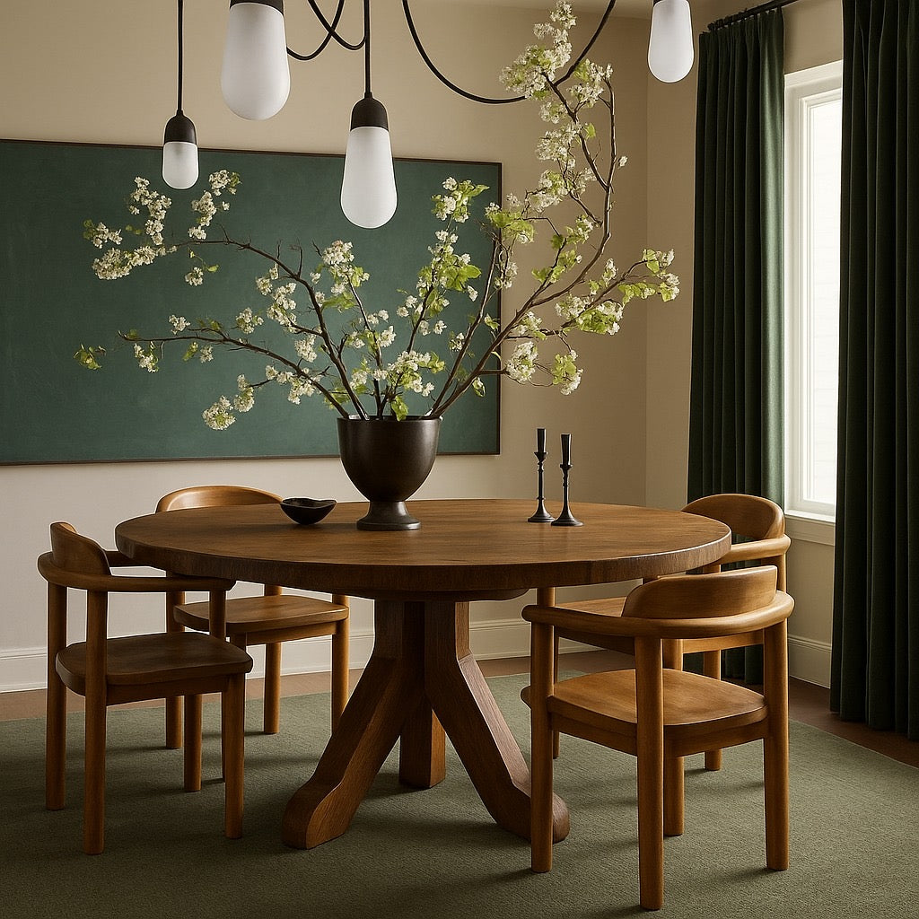 Brutalist Kunstmeubelen De Puydt Solid Round Rustic Oak Pedestal Table, Belgium 1970