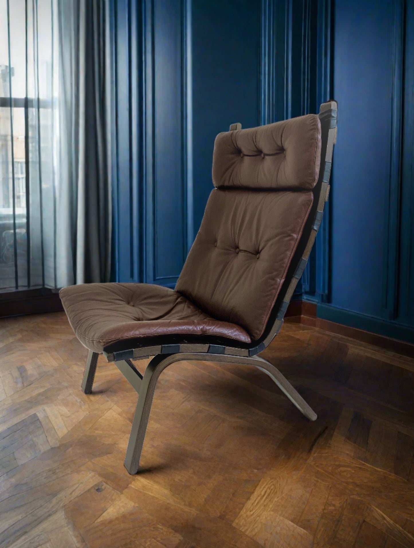 Fauteuil lounge en cuir marron danois, Farstrup, Danemark, 1970