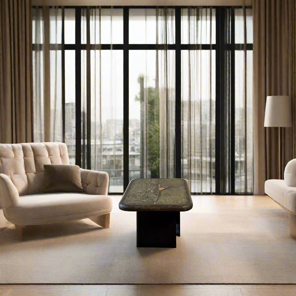 Table basse rectangulaire en ardoise japonaise verte de style brutaliste, par le sculpteur Paul Kingma, Pays-Bas, 89