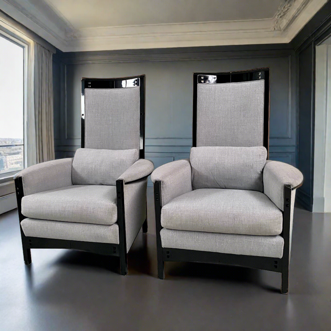 2 x High Back Lacquered Lounge Chairs 