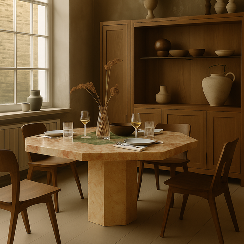 Luxury Hexagon Marble Dining Table, Italy 1980