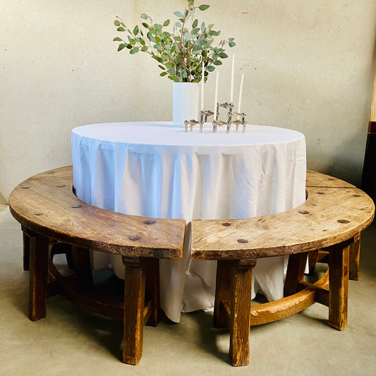 Essgruppe aus massiver Eiche, rund, rustikal-brutalistisch, Wabi-Sabi-Stil, Frankreich, 1950