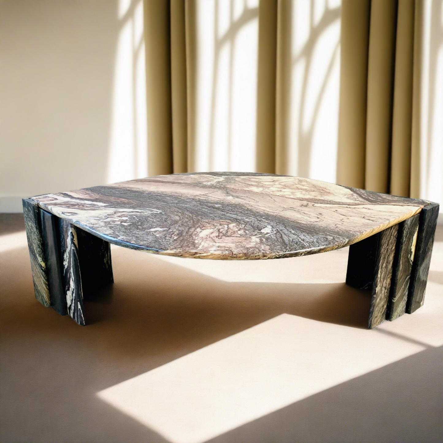 Table basse en marbre Cippolino de grande forme, réalisée pour Roche Bobois, Italie, 1970