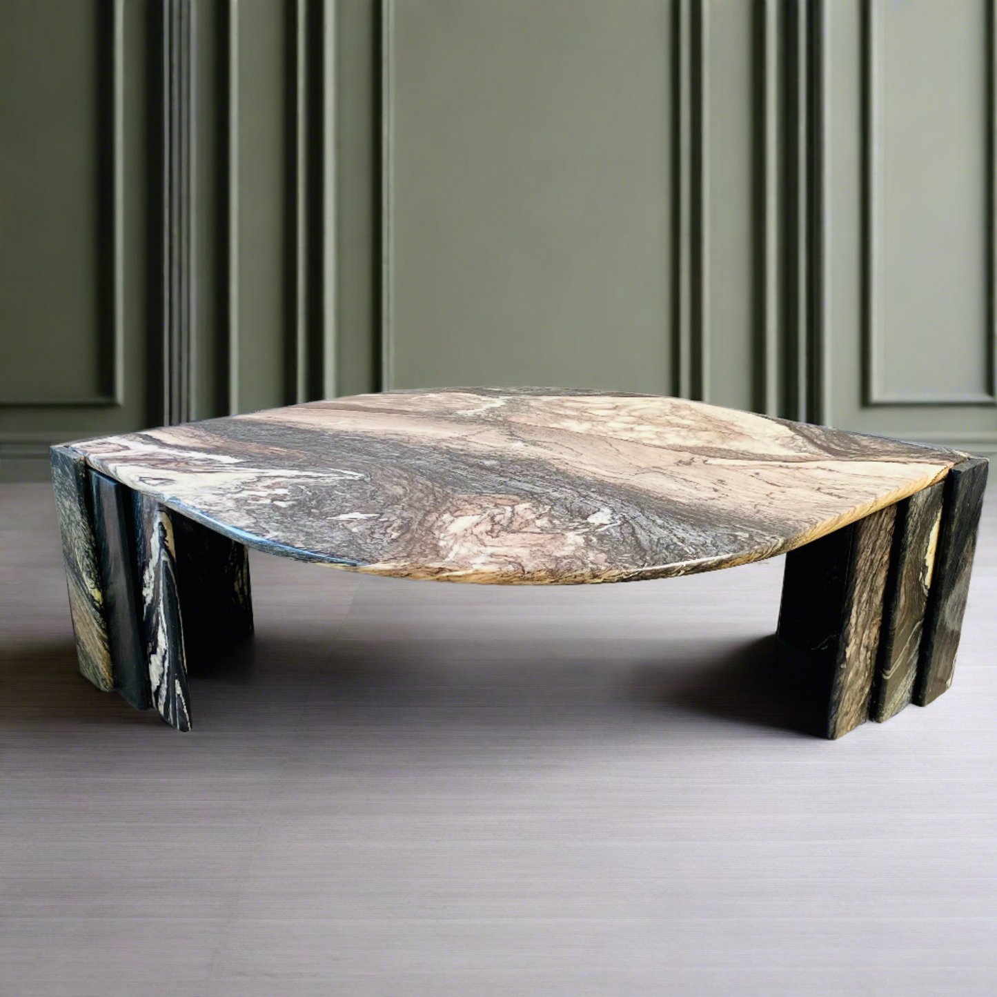 Table basse en marbre Cippolino de grande forme, réalisée pour Roche Bobois, Italie, 1970
