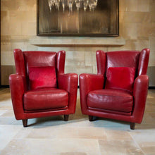 Load image into Gallery viewer, 2 x Mid-century Ox-blood Red Leather Lounge Chairs &quot;Bergère&quot; by Baxter, Italy 1980
