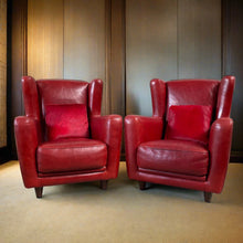 Load image into Gallery viewer, 2 x Mid-century Ox-blood Red Leather Lounge Chairs &quot;Bergère&quot; by Baxter, Italy 1980
