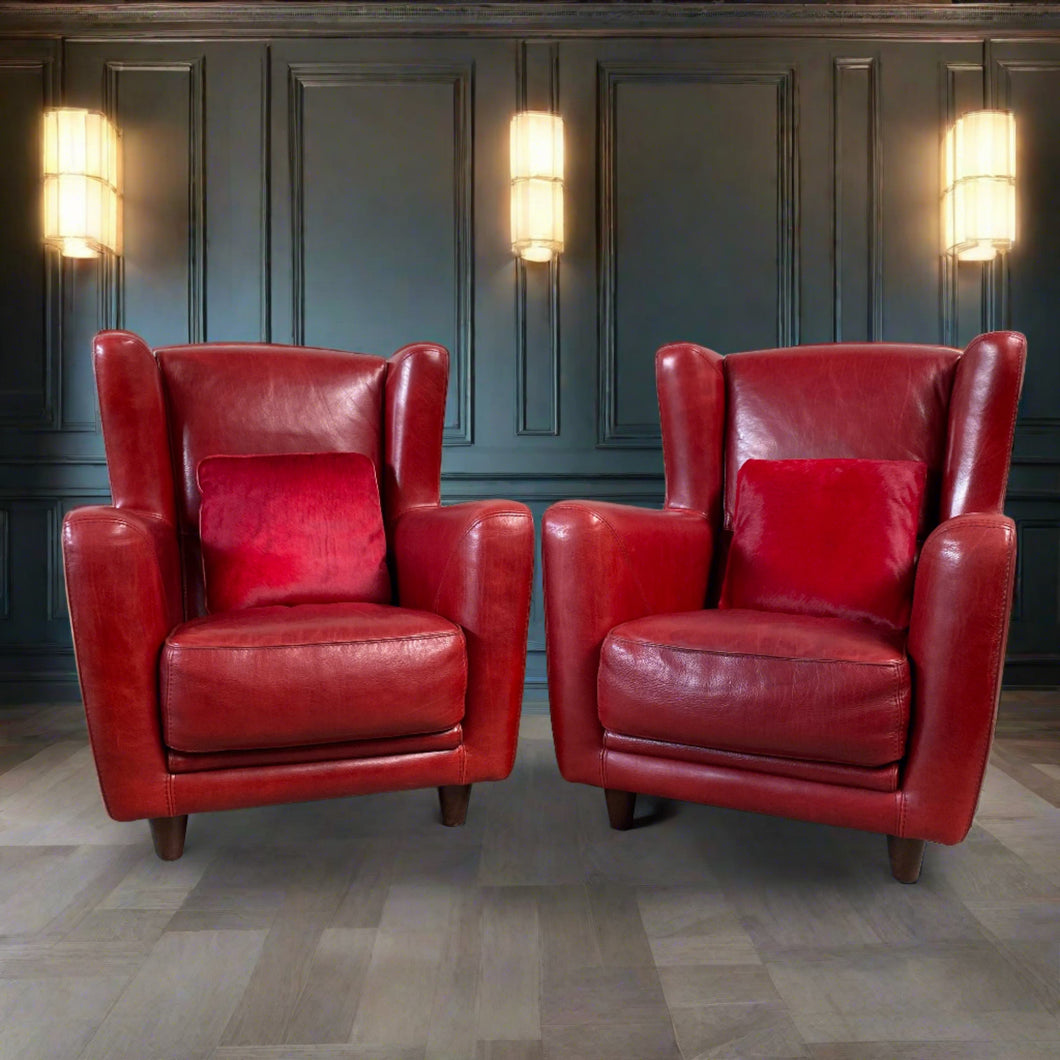 2 x Mid-century Ox-blood Red Leather Lounge Chairs 