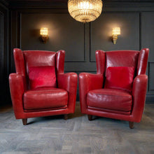 Load image into Gallery viewer, 2 x Mid-century Ox-blood Red Leather Lounge Chairs &quot;Bergère&quot; by Baxter, Italy 1980
