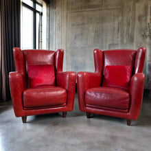 Load image into Gallery viewer, 2 x Mid-century Ox-blood Red Leather Lounge Chairs &quot;Bergère&quot; by Baxter, Italy 1980
