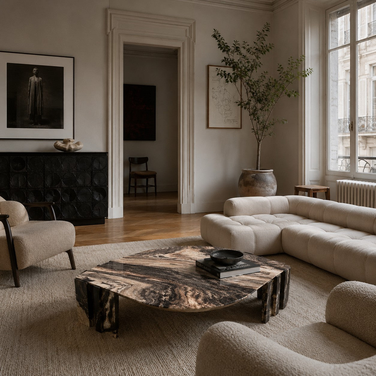 Large Eye Shaped Cippolino Marble Coffee Table for Roche Bobois, Italy 1970