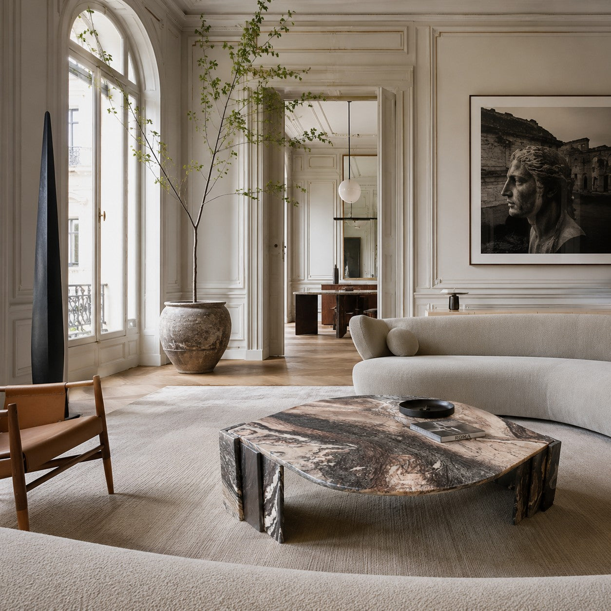 Large Eye Shaped Cippolino Marble Coffee Table for Roche Bobois, Italy 1970