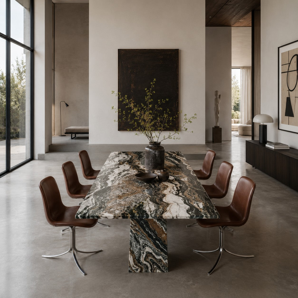 Large Mid-Century Cipollino Ondulato Marble Dining Table, Italy