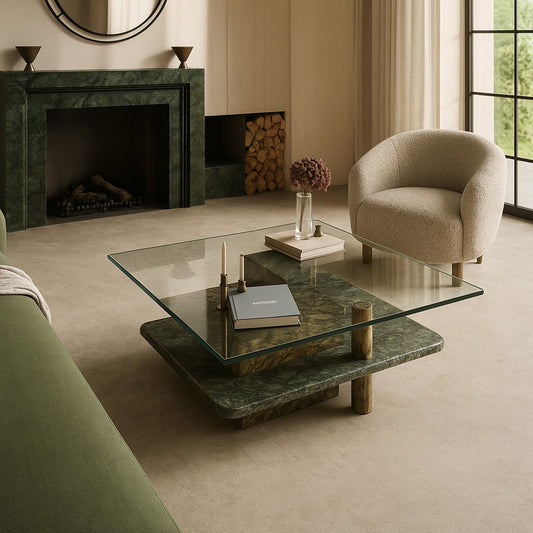Large Sicilian Marble Coffee Table With Glass Top, Italy 1980