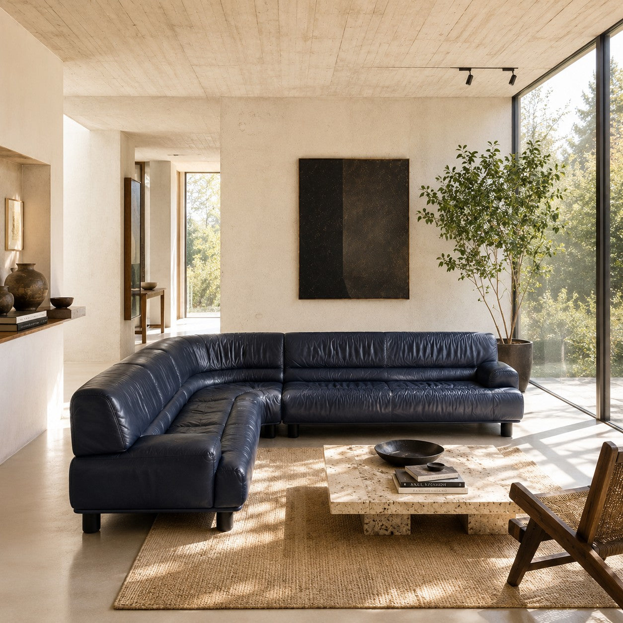 Canapé d'angle sectionnel massif en cuir gris/bleu « Ds-18 » par De Sede Design Team, Suisse 1980