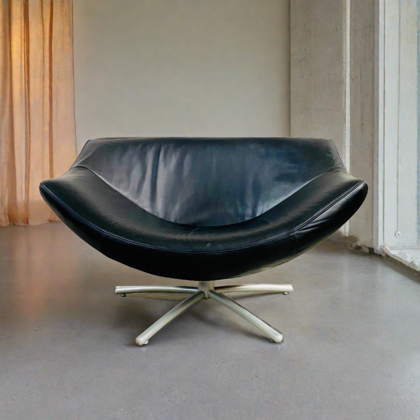 Drehsessel „Gigi“ aus Leder von Gerard Van Den Berg für Label, Niederlande, 1980