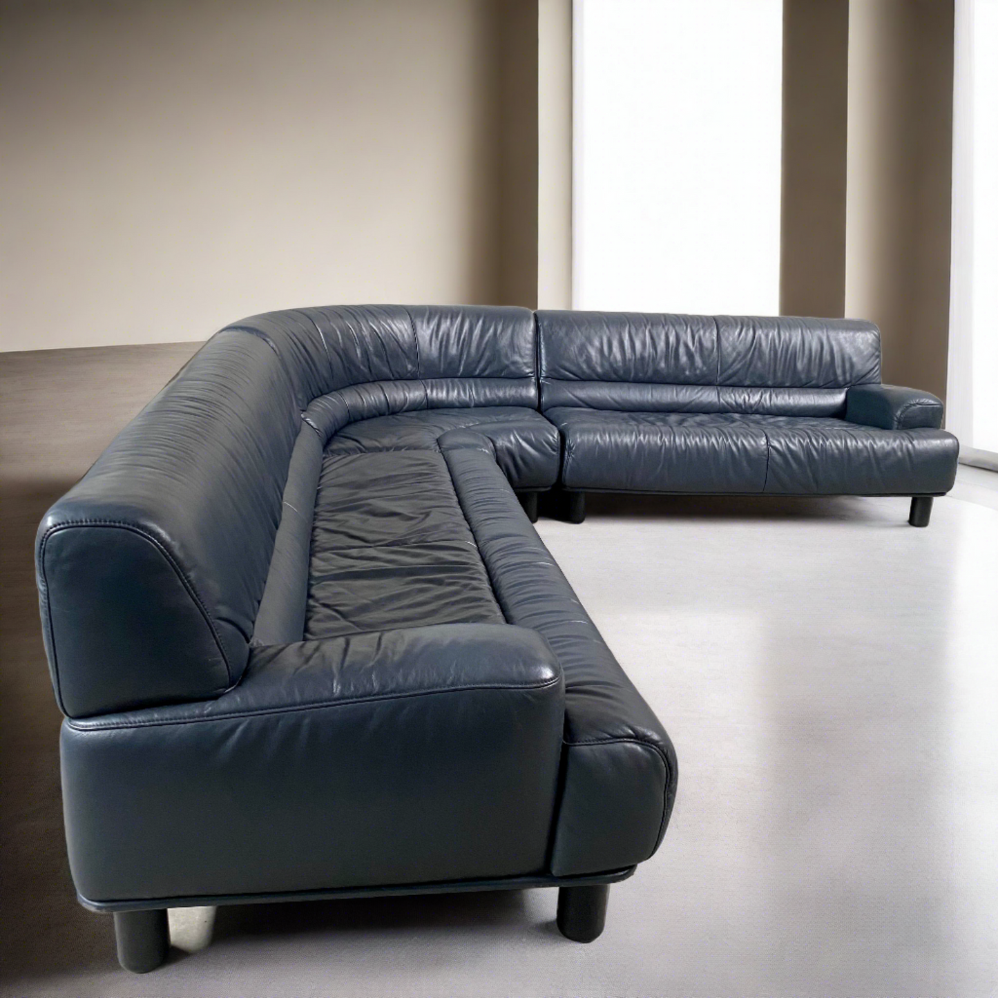 Massives grau-blaues Leder-Ecksofa „Ds-18“ vom De Sede Design Team, Schweiz, 1980