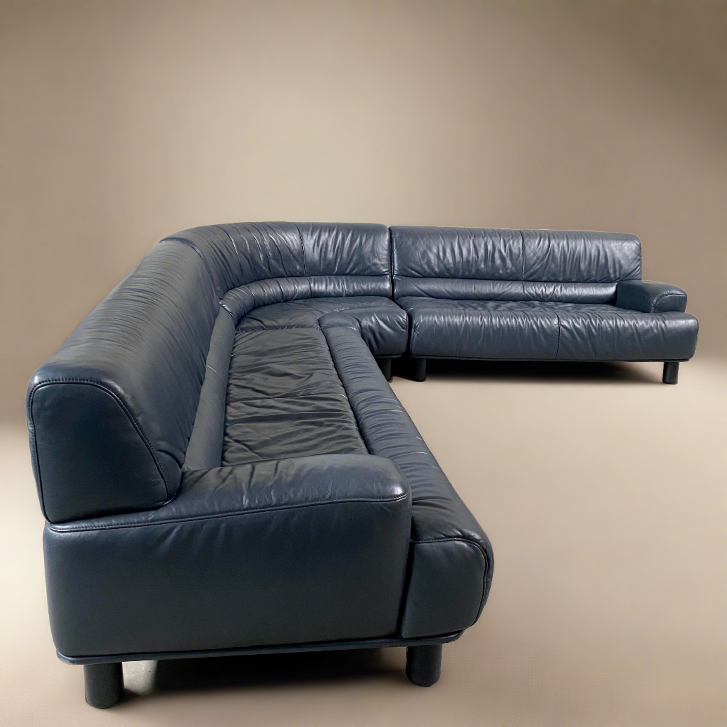 Massives grau-blaues Leder-Ecksofa „Ds-18“ vom De Sede Design Team, Schweiz, 1980