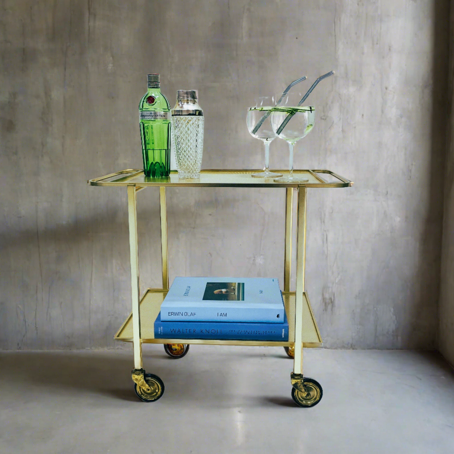 Mid-Century Modern Gold Aluminium Barwagen von Werkenswurf Sihlmetall, Schweiz 1970
