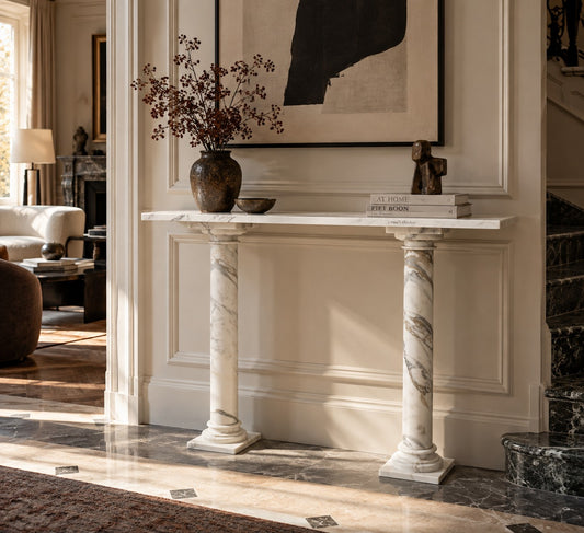 Classic Solid White Marble Console Table Side Table, Italy 1980