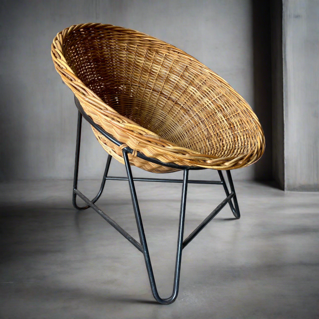 Mathieu Matégot Wicker Lounge Chairs, France 1950
