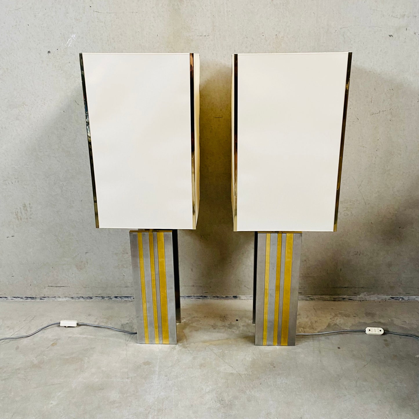 Set of 2 Mid-century Brass and Chrome Table Lamps in Style of Romeo Rega, Italy 1970