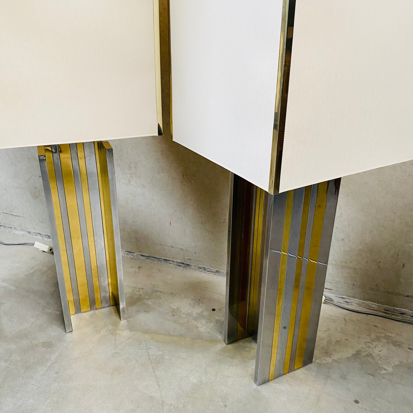Set of 2 Mid-century Brass and Chrome Table Lamps in Style of Romeo Rega, Italy 1970