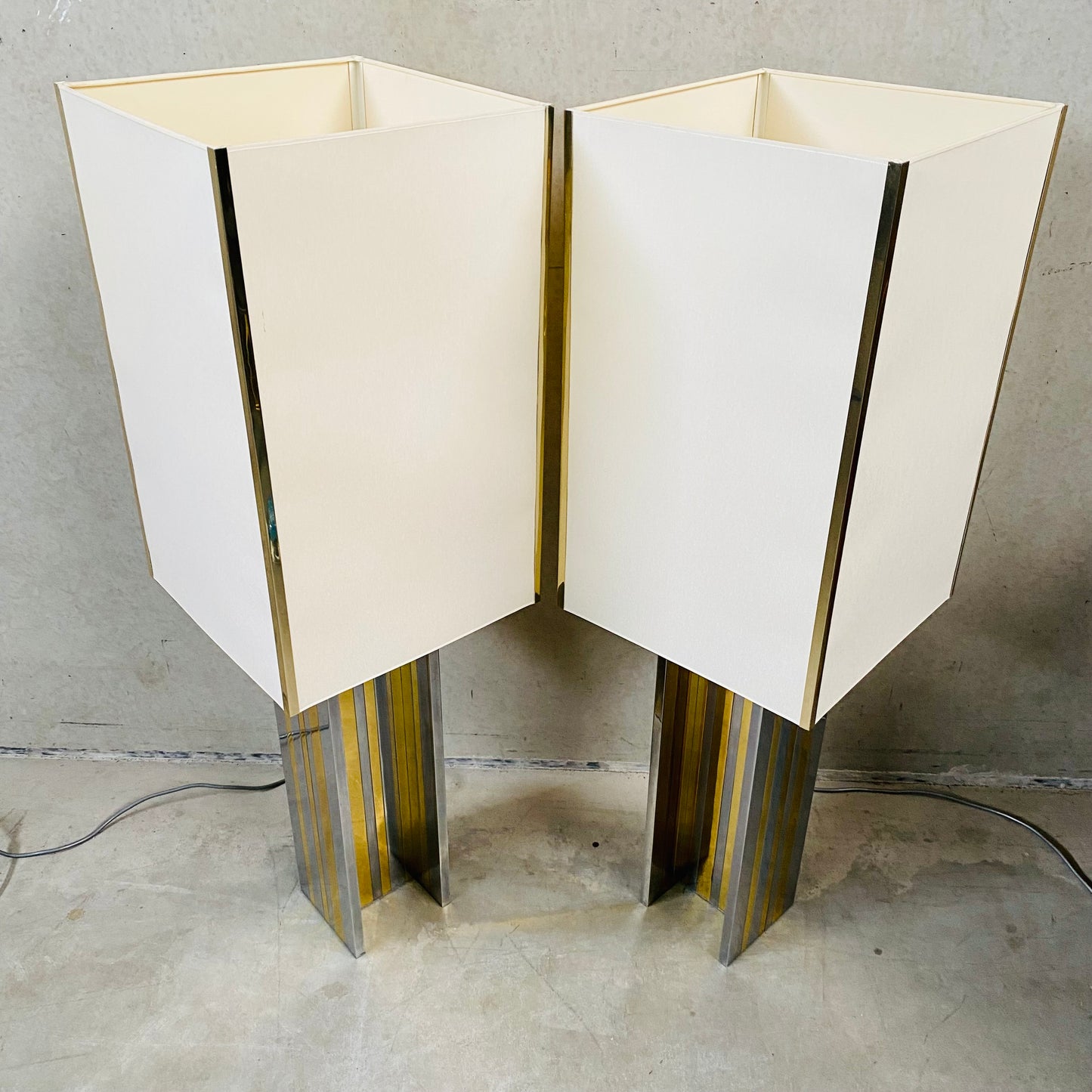 Set of 2 Mid-century Brass and Chrome Table Lamps in Style of Romeo Rega, Italy 1970