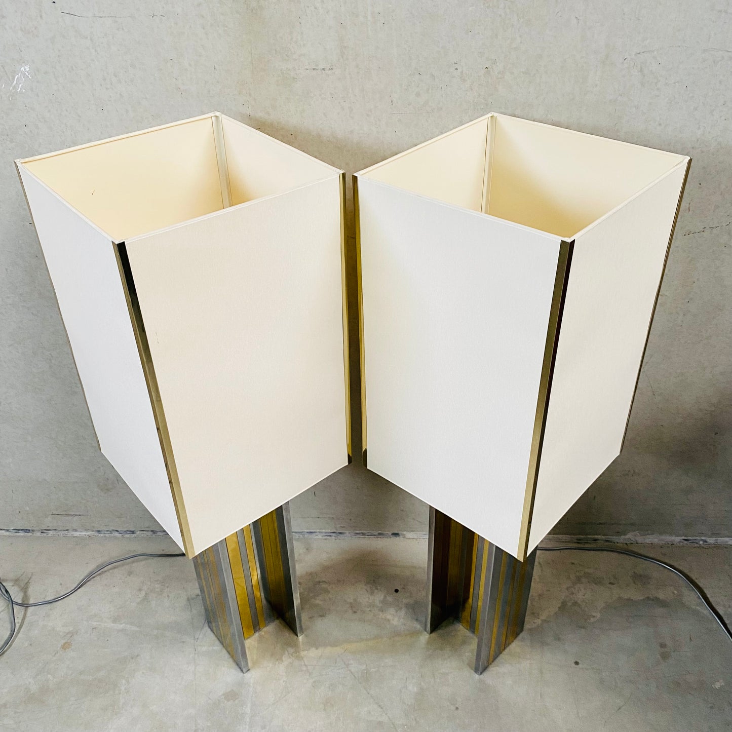 Set of 2 Mid-century Brass and Chrome Table Lamps in Style of Romeo Rega, Italy 1970