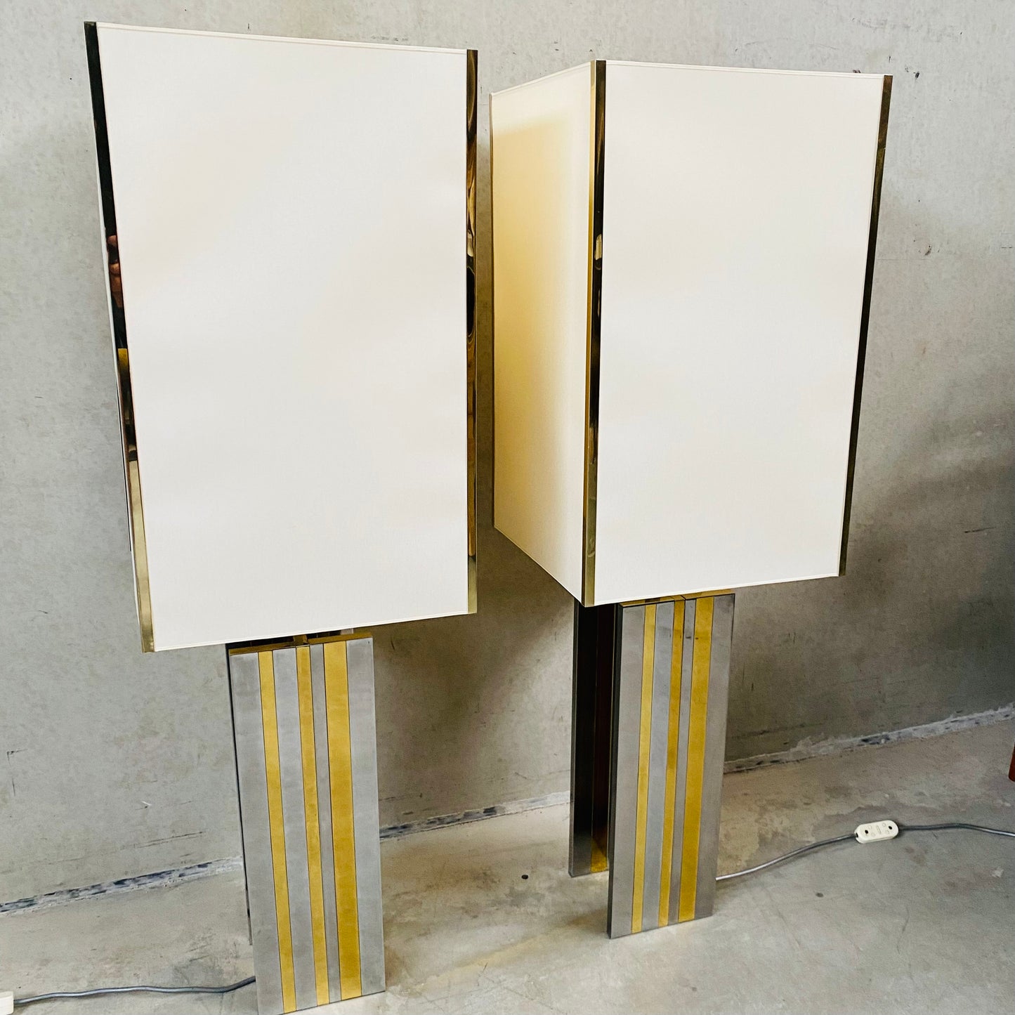 Set of 2 Mid-century Brass and Chrome Table Lamps in Style of Romeo Rega, Italy 1970