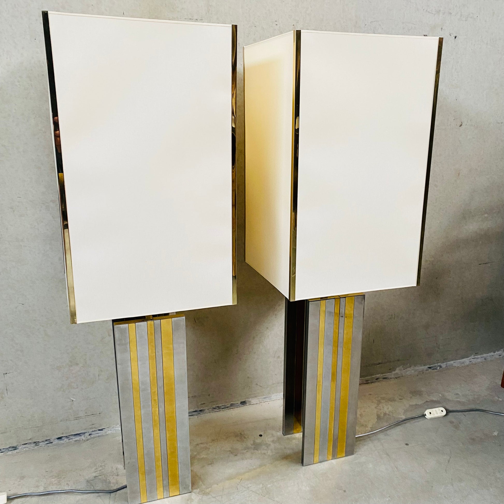 Set of 2 Mid-century Brass and Chrome Table Lamps in Style of Romeo Rega, Italy 1970