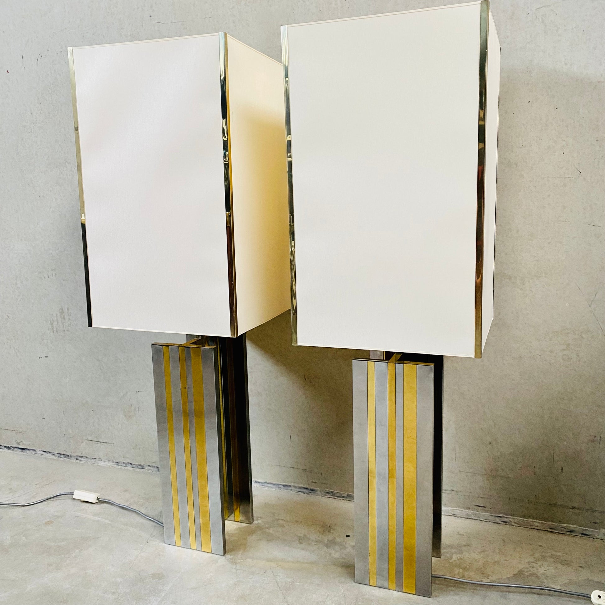 Set of 2 Mid-century Brass and Chrome Table Lamps in Style of Romeo Rega, Italy 1970
