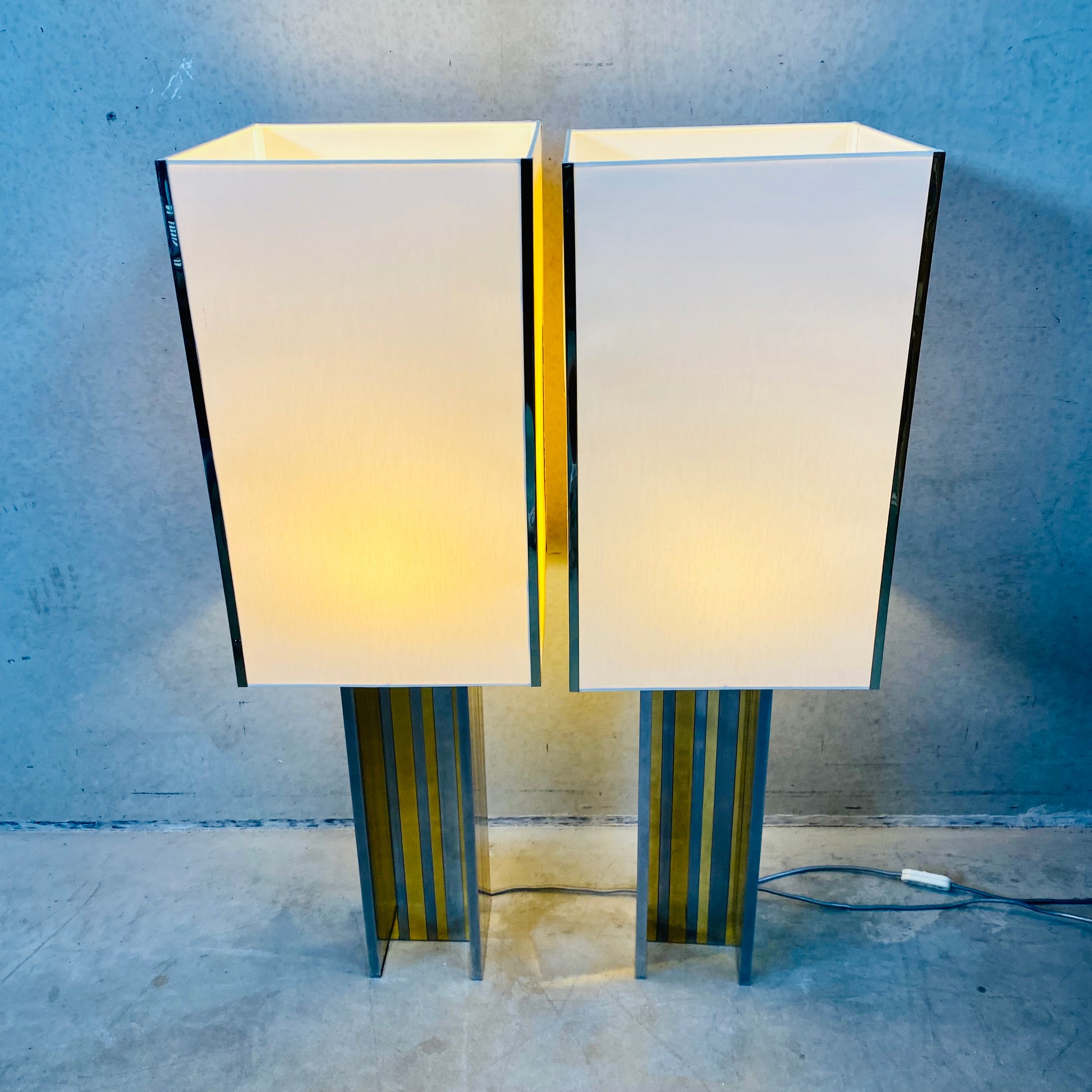 Set of 2 Mid-century Brass and Chrome Table Lamps in Style of Romeo Rega, Italy 1970