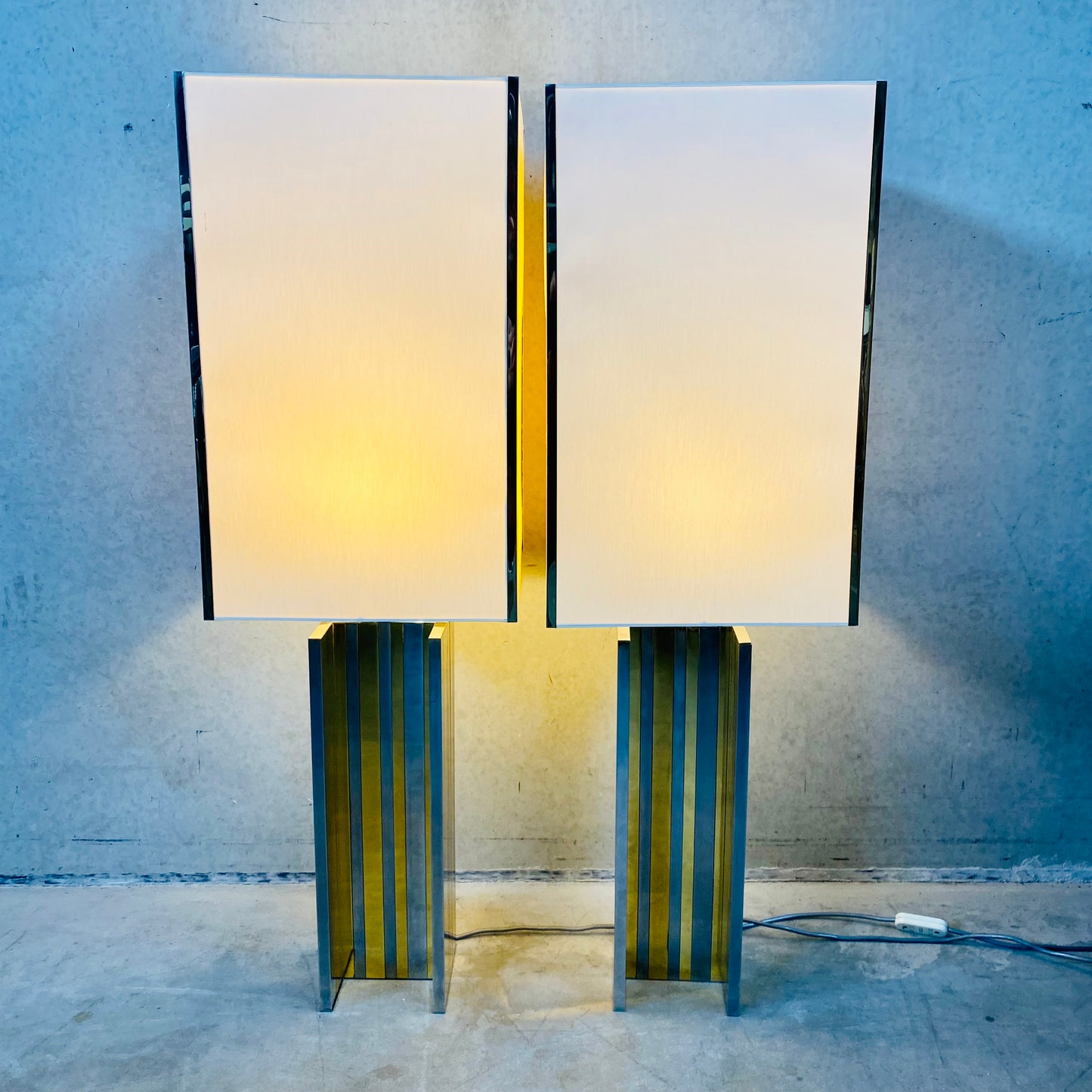 Set of 2 Mid-century Brass and Chrome Table Lamps in Style of Romeo Rega, Italy 1970
