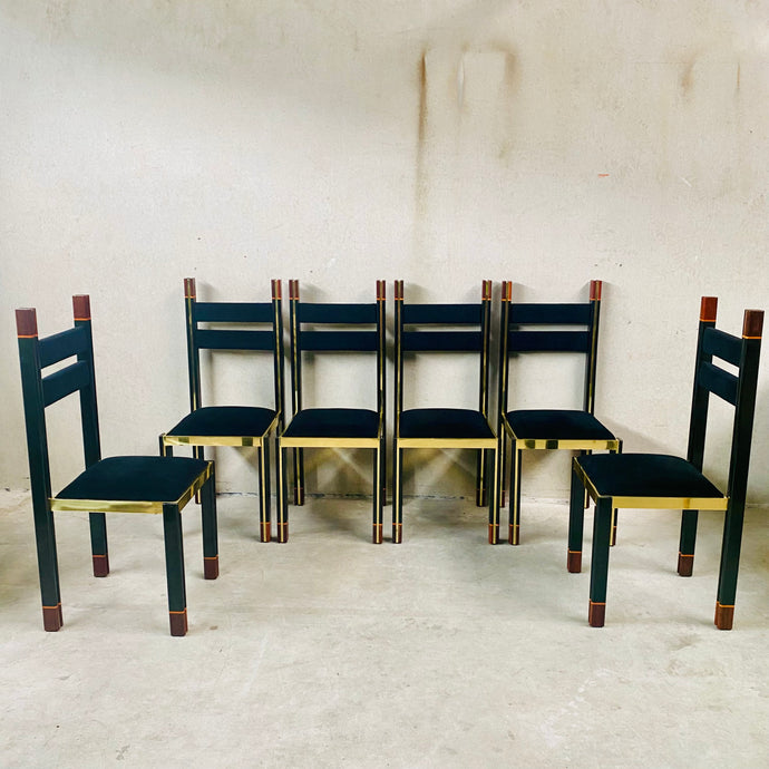 Mid-Century Brass and Italian Walnut Dining Chairs by Paolo Barracchia for Roman Deco, Italy 1978
