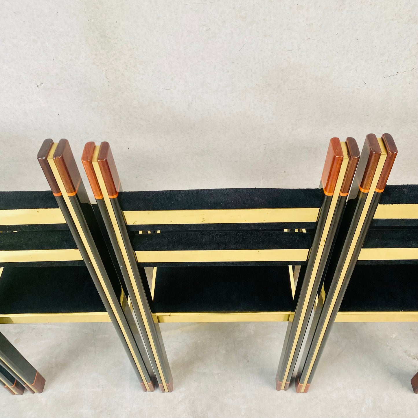 Mid-Century Brass and Italian Walnut Dining Chairs by Paolo Barracchia for Roman Deco, Italy 1978