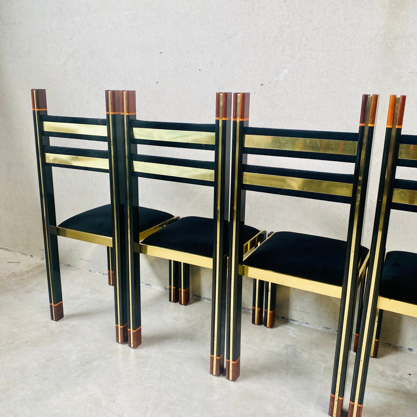 Mid-Century Brass and Italian Walnut Dining Chairs by Paolo Barracchia for Roman Deco, Italy 1978