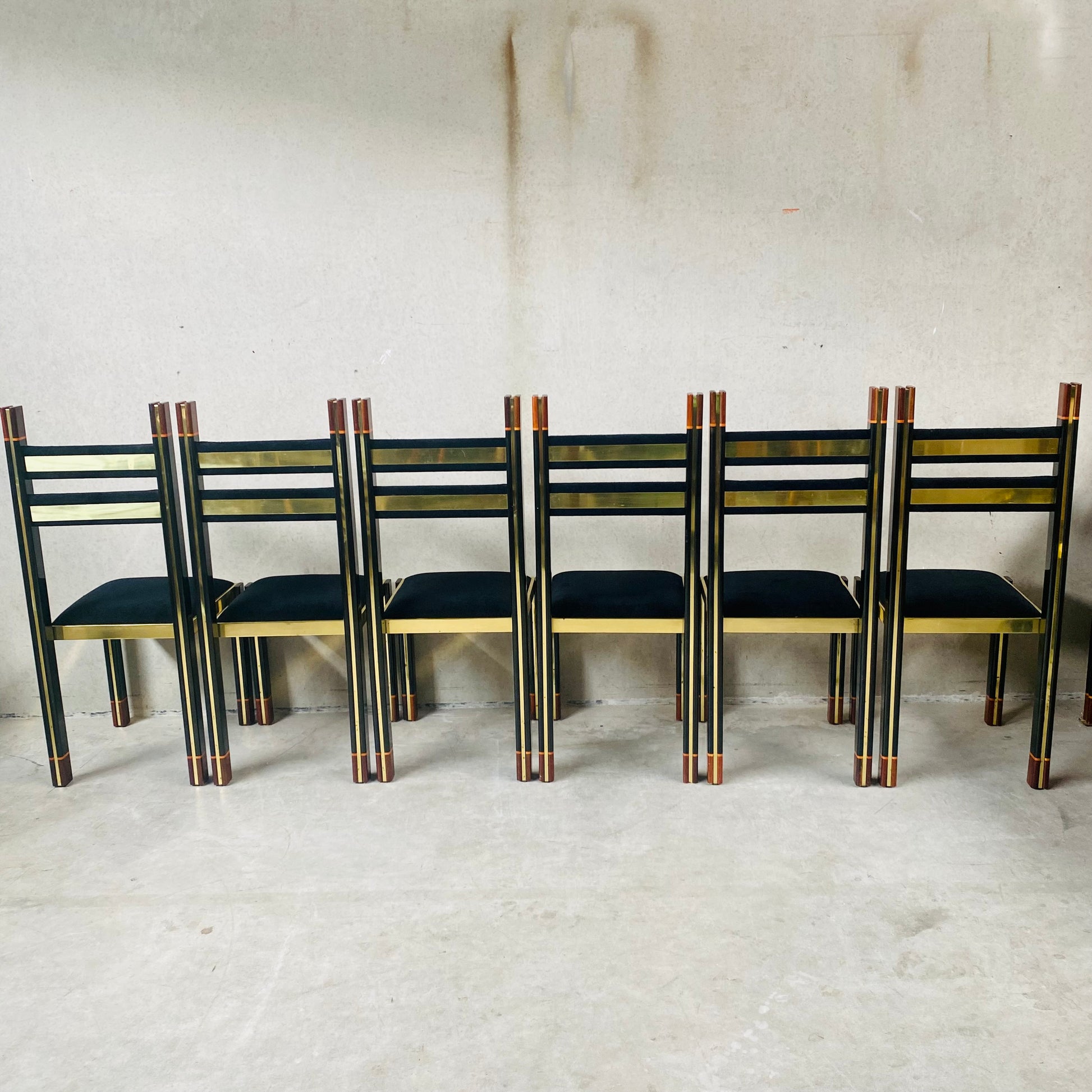 Mid-Century Brass and Italian Walnut Dining Chairs by Paolo Barracchia for Roman Deco, Italy 1978