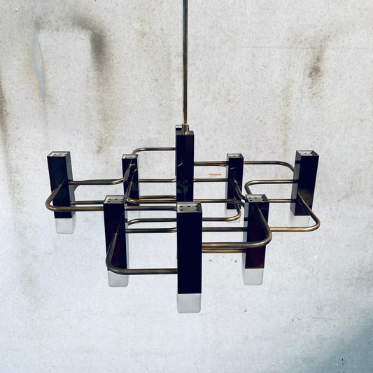 Kronleuchter aus Messing im Mid-Century-Modern-Stil von Gaetano Sciolari für Sa Boulanger, 1970