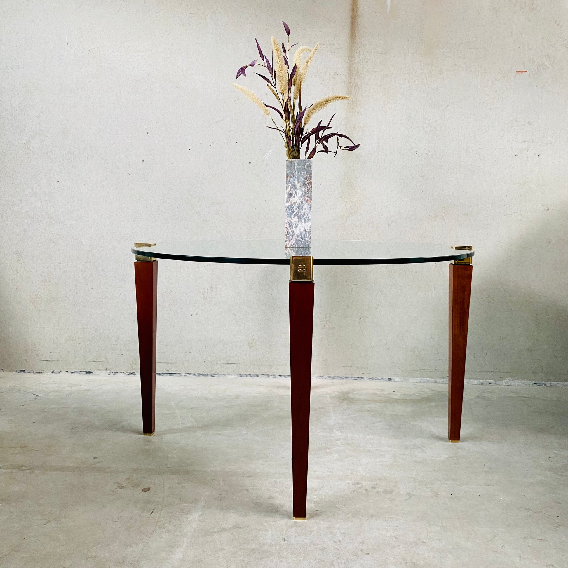Mid-century Peter Ghyczy "T56" Glass and Brass Round Dining Table, Netherlands 1970