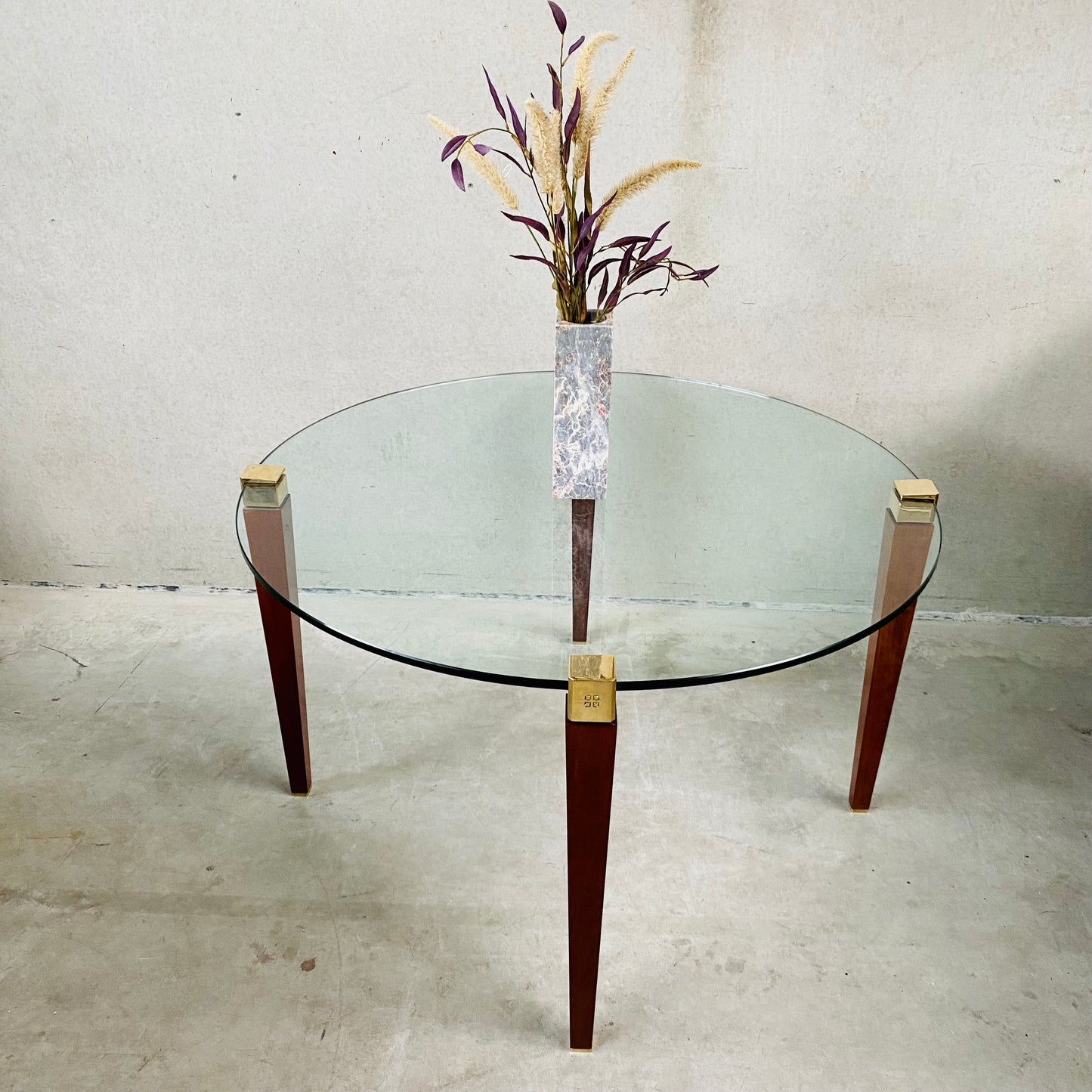 Mid-century Peter Ghyczy "T56" Glass and Brass Round Dining Table, Netherlands 1970