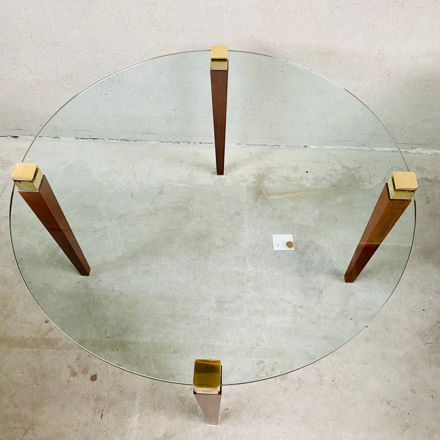Mid-century Peter Ghyczy "T56" Glass and Brass Round Dining Table, Netherlands 1970